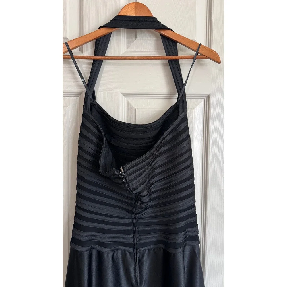 Tadashi Maxi Dress Size 8 Black Halter Neck Evening Gown Textured Satin Formal - Picture 5 of 9